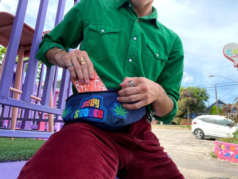 Denim Print Stay Stoned Fanny Pack